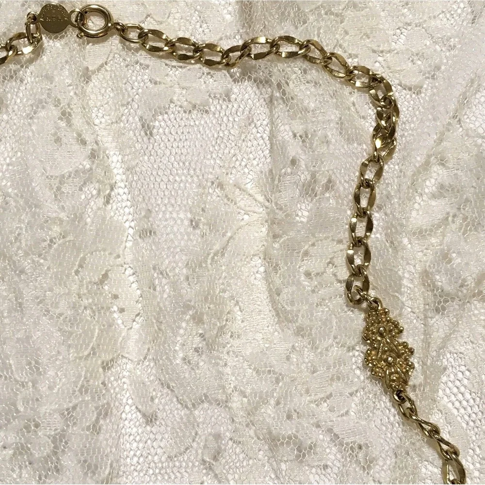 Vintage Gold tone Chain Necklace Layered Ornate Chain Layer Pendant necklace